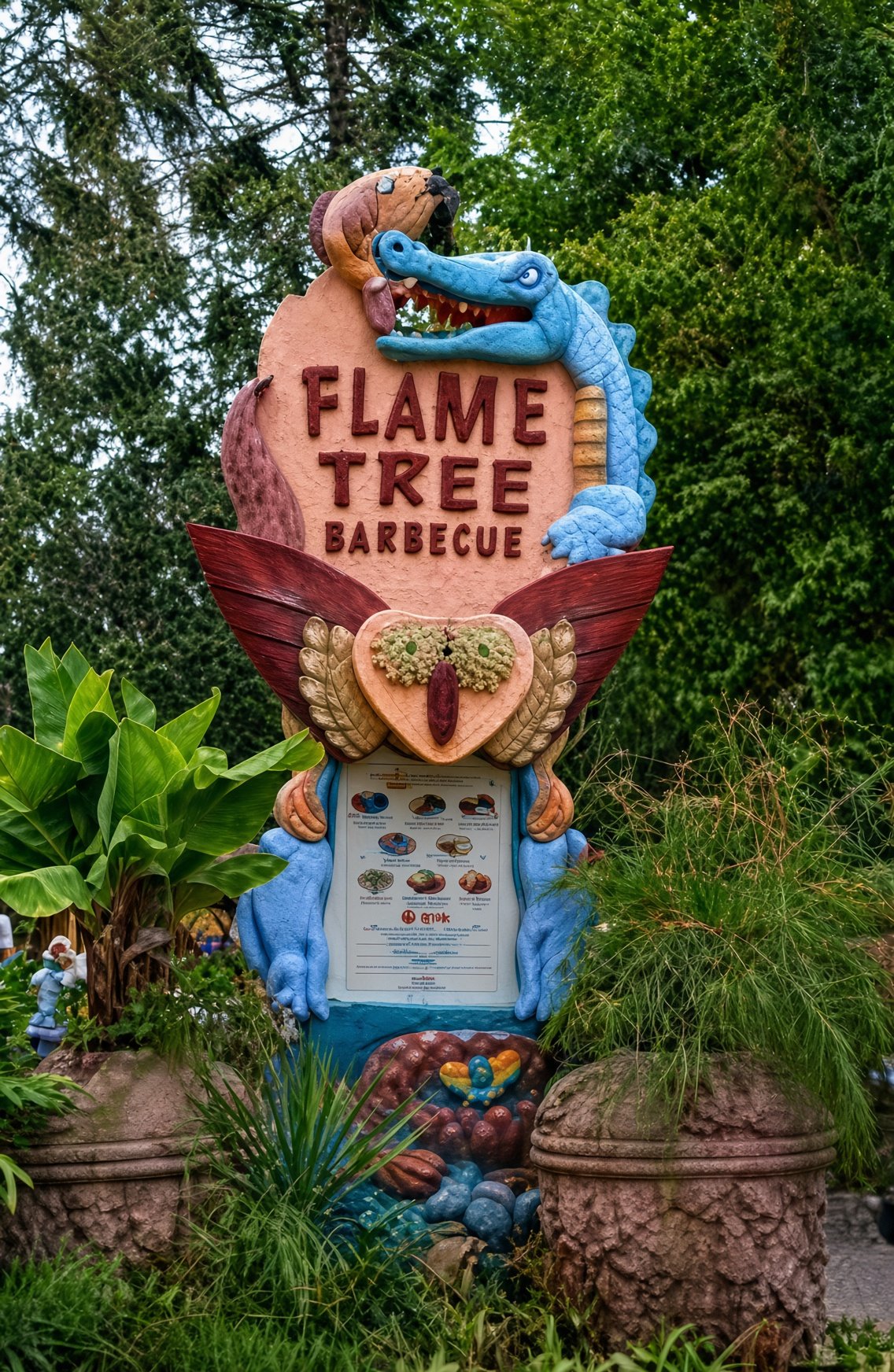 Placa do Flame Tree Barbecue no Animal Kingdom