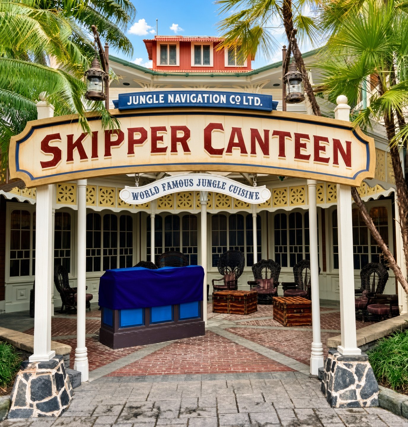 Fachada do Jungle Navigation Co. Skipper Canteen no Magic Kingdom.