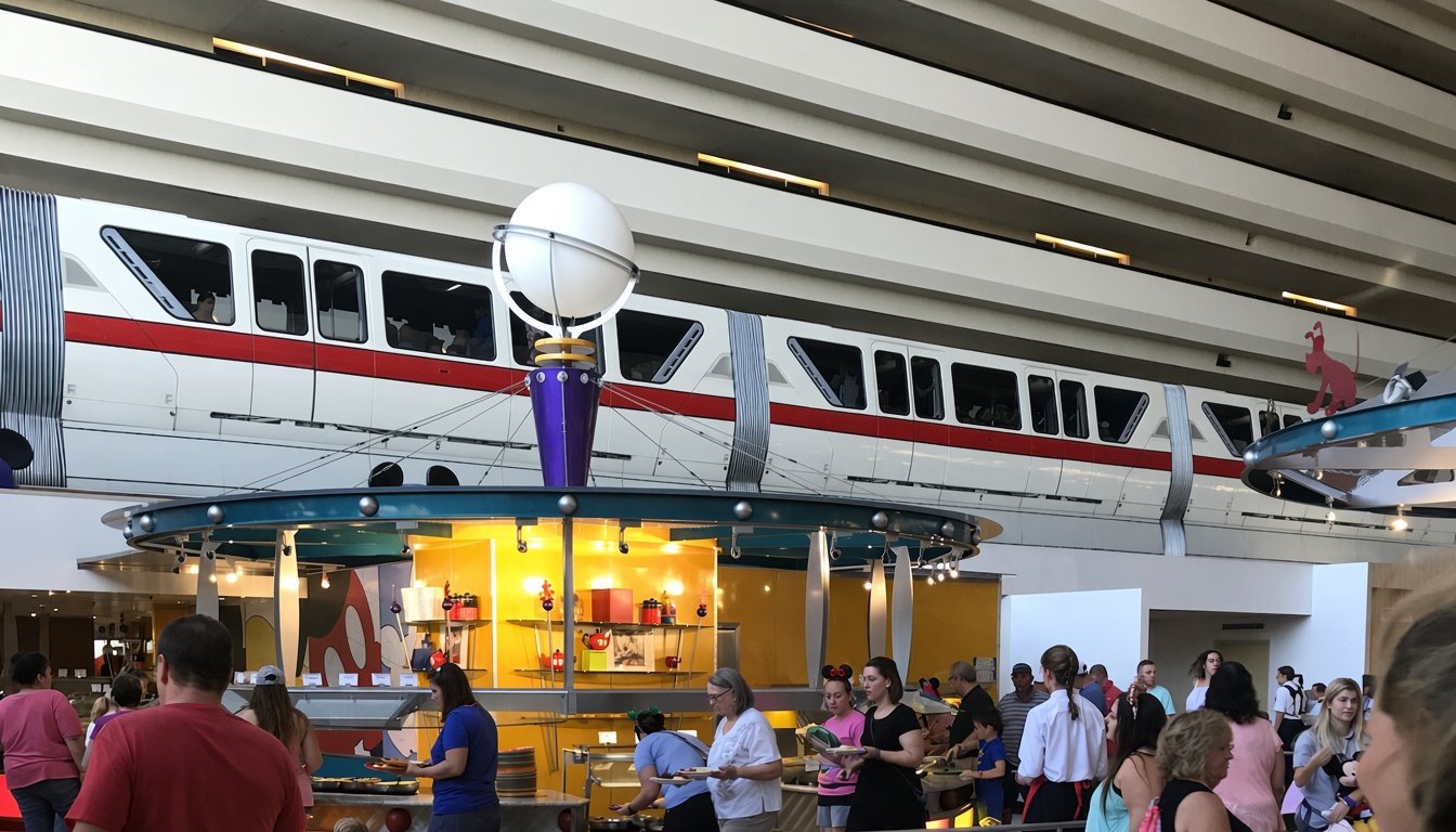 Monorail passando dentro do Disney's Contemporary Resort.